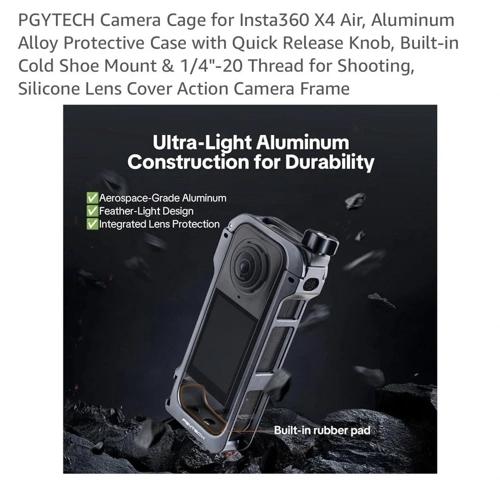 PGYTECH Camera Cage‎ for Insta360 X4. Aluminum Alloy Protective Case